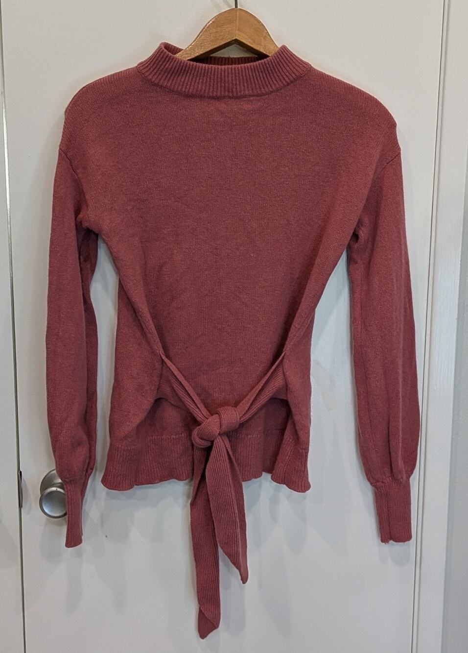 Halogen x Atlantic-Pacific Cashmere Wool Blend Mock Neck Tie Front Sweater XS